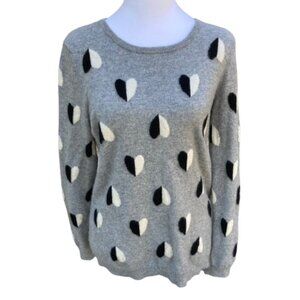 PECK & PECK 2-ply Cashmere Pullover Sweater Gray w Black/White Hearts, sz Medium